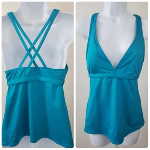 Carmen Marc Valvo Size M Turquoise Blue Lattice Back Tankini Top Swimwear - Picture 1 of 8