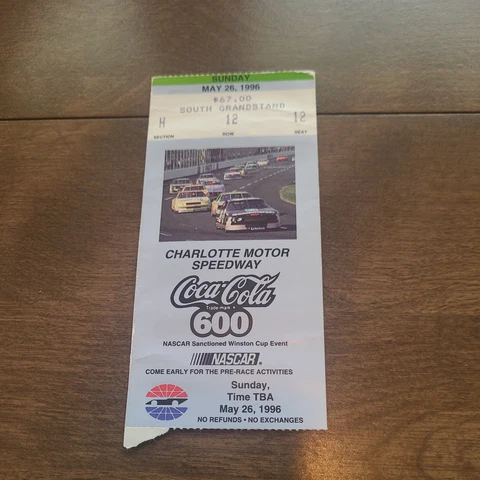 Nice May 26 1996 Coca Cola 600 Charlotte Motor Speedway Ticket Stub. Dale Cover