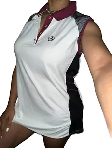 Mercedes Benz White Logo Sleeveless Black Mesh Button Collar Golf Shirt XL $112 - Picture 1 of 6