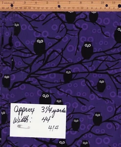 Eerie Alley Owls Robert Kaufman Purple Cotton Fabric Sewing 3.25 yds x 44" - Picture 1 of 2