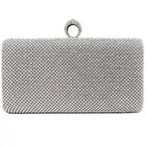Ladies Silver Diamante Clutch Bag Evening Wedding Prom Royal Ascot Shoulder Bag - Picture 1 of 2