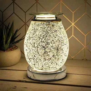 Silver Mosaic Mirror Electric Wax Oil Melt Burner Aroma 3D Lamp Touch Control - Picture 1 of 9