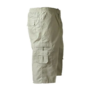 Mens Plain Elasticated Lightweight 3/4 Cotton Cargo Combat Shorts Pants M-5XL - Picture 1 of 6