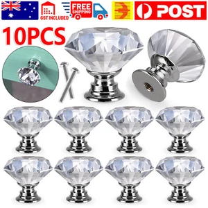 Crystal Clear Knob Diamond Glass Drawer Wardrobe Kitchen Cupboard Cabinet Handle - Picture 1 of 11