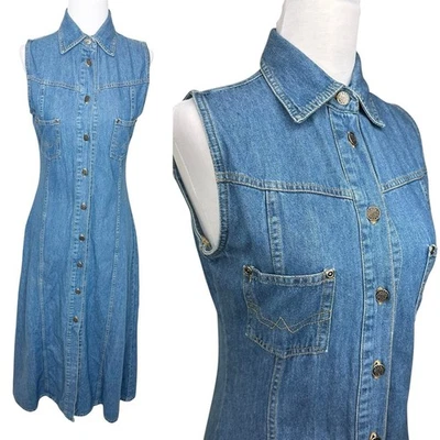 Vestido Midi Vintage Anos 90 Speed Western Grunge Denim Botão Gola Frontal - Imagem 1 de 4
