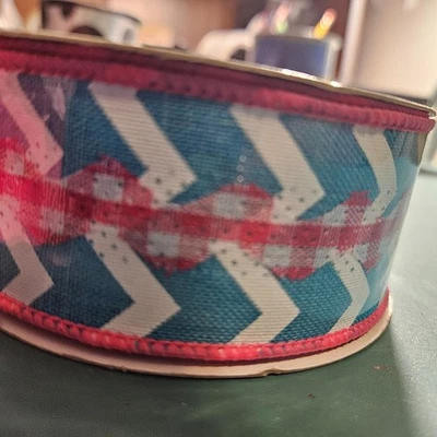 1 Roll RG Ribbon Teal Chevron Wired Ribbon - Image 1 of 3