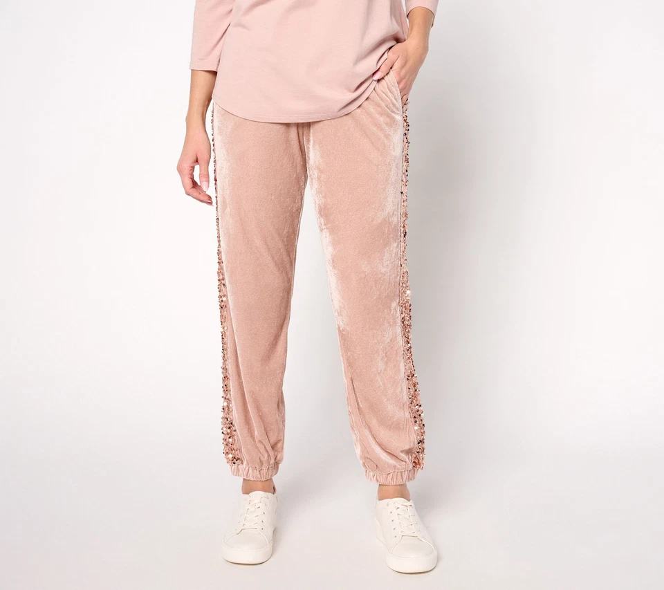 LOGO de Lori Goldstein Joggers Regulares de Terciopelo y Lentejuelas Champagne S Nuevos Foto 1 de 1