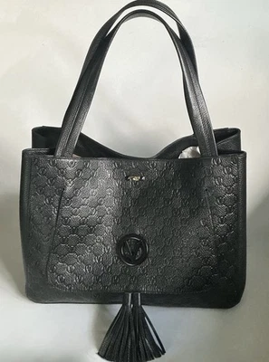 Valentino By Mario Valentino OLIE Monogram 黑色皮革流苏托特包全新带标签 — 第 1/4 张图片