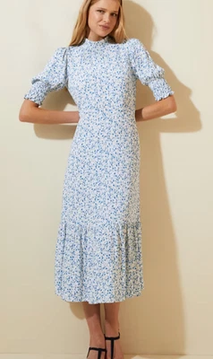 Vestido midi de té Marks And Spencer X Ghost Ditsy floral manga abullonada UK14/US10 Foto 1 de 4