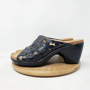 Dansko Sandals Womens 39 Floral Black Leather Cutout Heel Comfort Slide Shoe - Picture 1 of 13