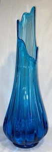 Vintage LE Smith MCM Pfau blau gerippt geschwungene Vase 20" h. fetter Boden - Bild 1 von 8