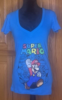 Camiseta Super Mario Brothers verde azulado pequeña Nintendo Foto 1 de 4