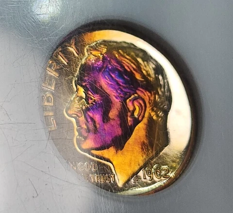 1962 Proof Ag Roosevelt Dime NGC PF67 Insanely Brightly Toned Thanos Face Toning Cover