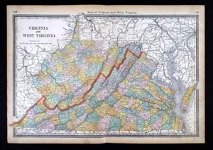 1883 Hardesty Map Virginia Richmond VA Williamsburg Alexandria Charleston WV - Picture 1 of 5