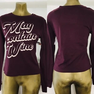 Zoe + Liv MAY CONTAIN WINE TEE manica lunga extra large XL NUOVO CON ETICHETTE - Foto 1 di 11