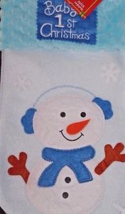 Baby's First 1st Christmas Snowman Stocking Holiday 15" NEW Fleece BOY BLUE. - Picture 1 of 2