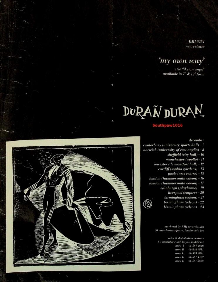 1981 Duran Duran 'My Own Way' Song Release Music Industry Promo Reprint Ad - Image 1 of 1