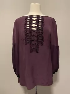 Nanette Lepore Purple Silk Blouse with Bows and Romantic Sleeves, Size 6 - Picture 1 of 9