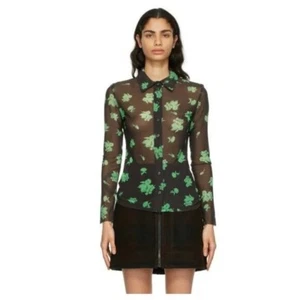 GANNI Button-Down-Hemd braun und grün Mesh bedruckt - Bild 1 von 11