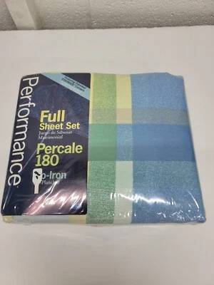 Performance Percale Full Sheet Set, Stay Made Corners, Plaid Yellow Blue - Image 1 of 4