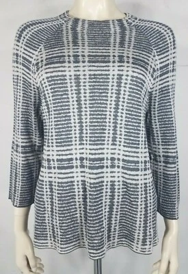 Eileen Fisher gray patterned Tencel Merino Wool blend lightweight sweater Small Foto 1 de 4