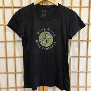 New Tennis Karma Womens Black Heather V Neck Tee Play Hard Stay Centered Large - Picture 1 of 5