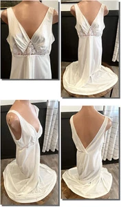 Vtg Rogers Wedding Night Romantic Lace Inset Plunging Bust White Gown L 40 - Picture 1 of 5