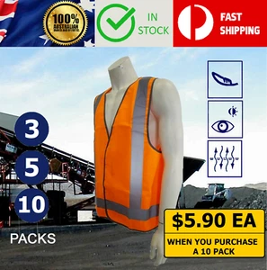 3, 5, 10 - PTC Hi Vis Viz Safety Work Wear Tradie Vest Reflective Tape Wholesale - Picture 1 of 4