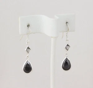 Sterling Silver Simulated Blue Sapphire Dangle Drop Earrings - Picture 1 of 6