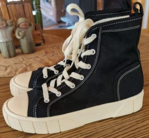 ZARA Black Canvas Chunky Lace Up Hi Tops Sneakers Trainers Boots Size 37 US 6.5 - Picture 1 of 7