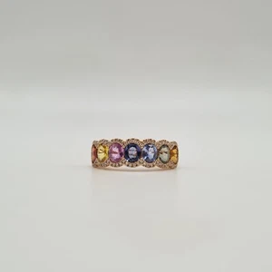 Bague or rose 18 carats sertie de diamants naturels et saphirs multicouleur - Picture 1 of 5