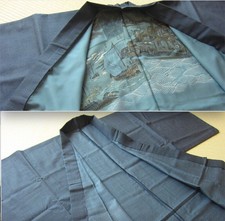 Vintage Kimono&Haori set da Uomo 100%lana Blu indaco Giapponese  da 170-180cm 