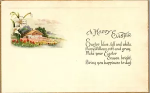 Vintage Oster Postkarte ~ Osterlilien groß und weiß Gedicht ~ unbenutzt - Bild 1 von 3