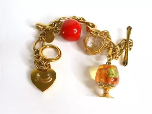 Juicy Couture Fish Bowl Charm Bracelet W/ 3 Retired Charms w HTF Bitten Apple - Picture 1 of 7