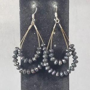 "Orecchini Pendenti Perline Neri Metà Secolo Retro Modernisti Boho Trafitti 2,5" - Foto 1 di 9