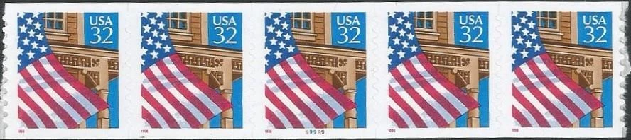 Strip of 5 stamps - Scott 2915A - 32 cent - Porch Flag - 1996 - MNH - Image 1 of 1