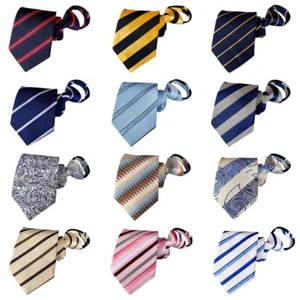 Men's 8cm Wide Zipper Neck Tie Striped Paisley Pattern Pre-tied Zip Necktie - Picture 1 of 18