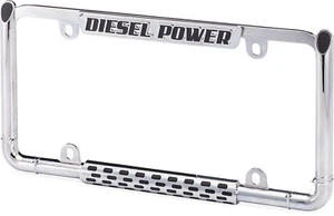 Diesel Engine License Plate Frame Chrome/Black Power Stroke Car/Truck Tag Holder - Foto 1 di 7