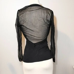 All Saints Women 4 100% Silk Black Zipper Shirt Top Long Sleeve Mesh Mesh Sheer - Picture 1 of 9