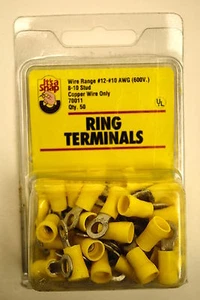 50-Pack of Yellow Crimp Ring Terminals #12-#10 AWG, 8-10 Stud It's A Snap #70011 - Picture 1 of 6