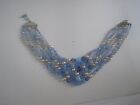 Blue Multi Strand Necklace W/ Faux Perl Mid Century