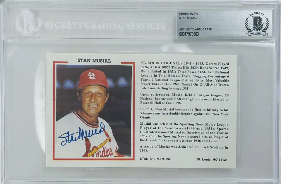STAN MUSIAL SIGNED BAS SLABBED PROMO CARD ST LOUIS CARDINALS AUTOGRAPH K863 - Image 1 of 1