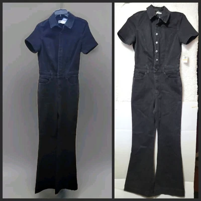 Jessica Simpson Black Denim Jeans Short Sleeve Button Front Jumpsuit  ~ 7 M3020 - Image 1 of 4