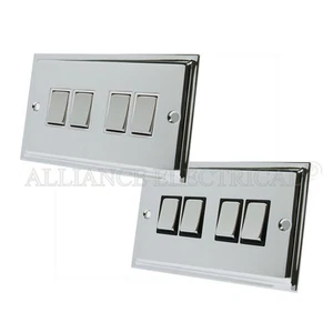 Slimline poliert Chrom 4 Gang Schalter 10 Amp vierfach 2 Wege glänzend Lichtschalter - Bild 1 von 3