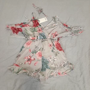 Bardot Romper Womens Aus/UK 8 Floral Grey Gray Playsuit Jumpsuit No Belt - Picture 1 of 11