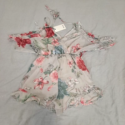 Bardot Romper Womens Aus/UK 8 Floral Grey Gray Playsuit Jumpsuit No Belt - Image 1 of 4