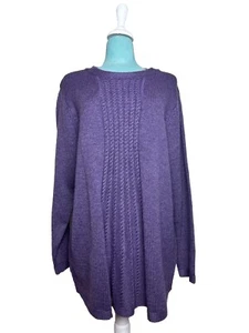 Weiche Umrandung lila Zopfmuster Wollmischung U-Ausschnitt Tunika Pullover-Damen 1X - Bild 1 von 4