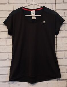 Adidas Climalite Women's SIze L 16-18 Athletic Top Black Silver Logo Vented Mesh