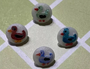 White Glass 4 Painted Ducks Children's Kiddie Buttons 127-41 - Picture 1 of 4