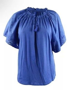 Lauren Ralph Lauren Damen Plus Ösen Flatterärmel Jersey Oberteil Blau 1X - Bild 1 von 4